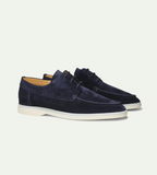 Men's lace-up moc toe derby shoes with low contrasting soles