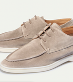 Men's lace-up moc toe derby shoes with low contrasting soles