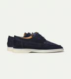 Men's lace-up moc toe derby shoes with low contrasting soles