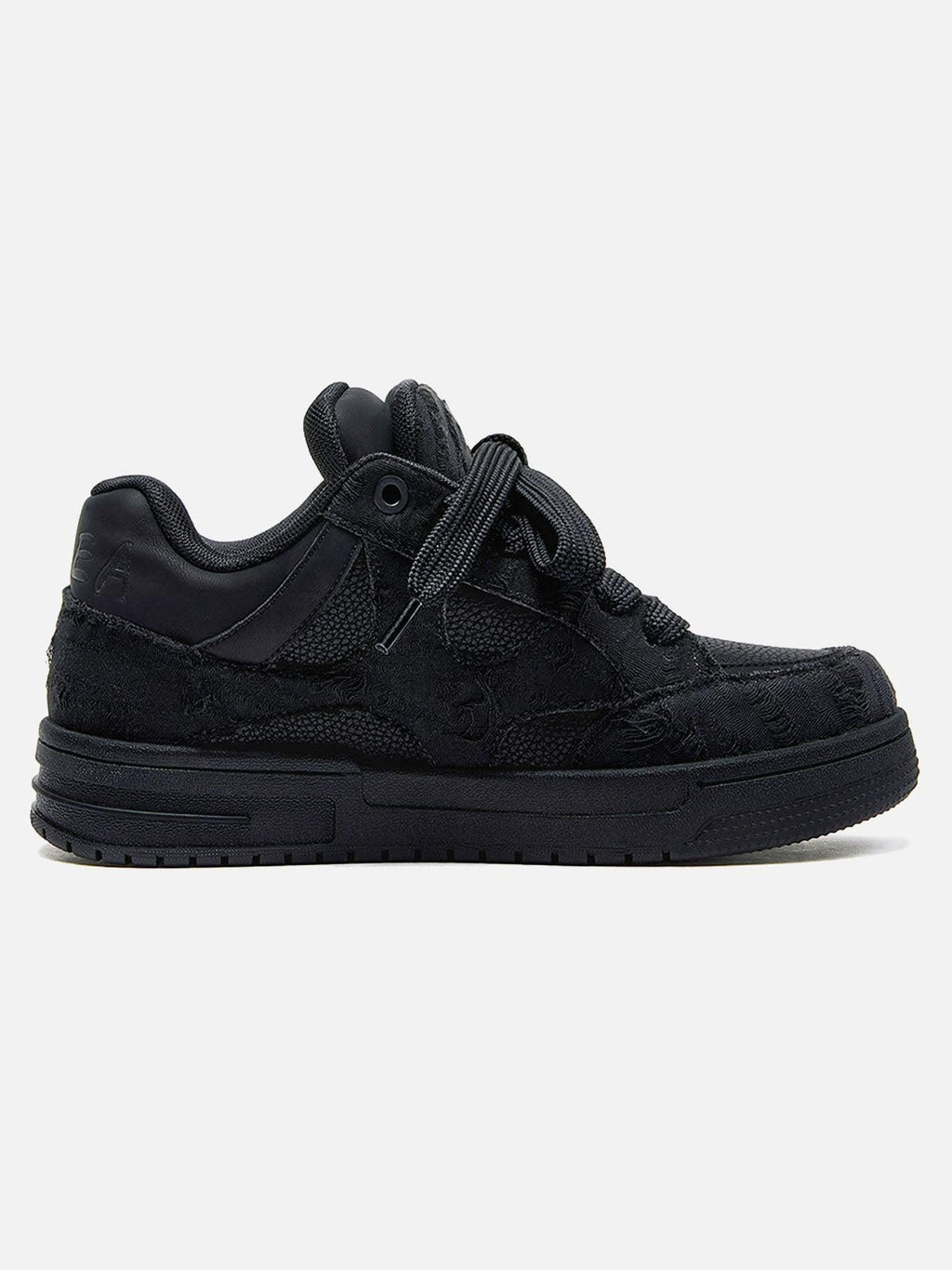 Black high-top skate sneakers with tonal camouflage side panels and lace-up fronts