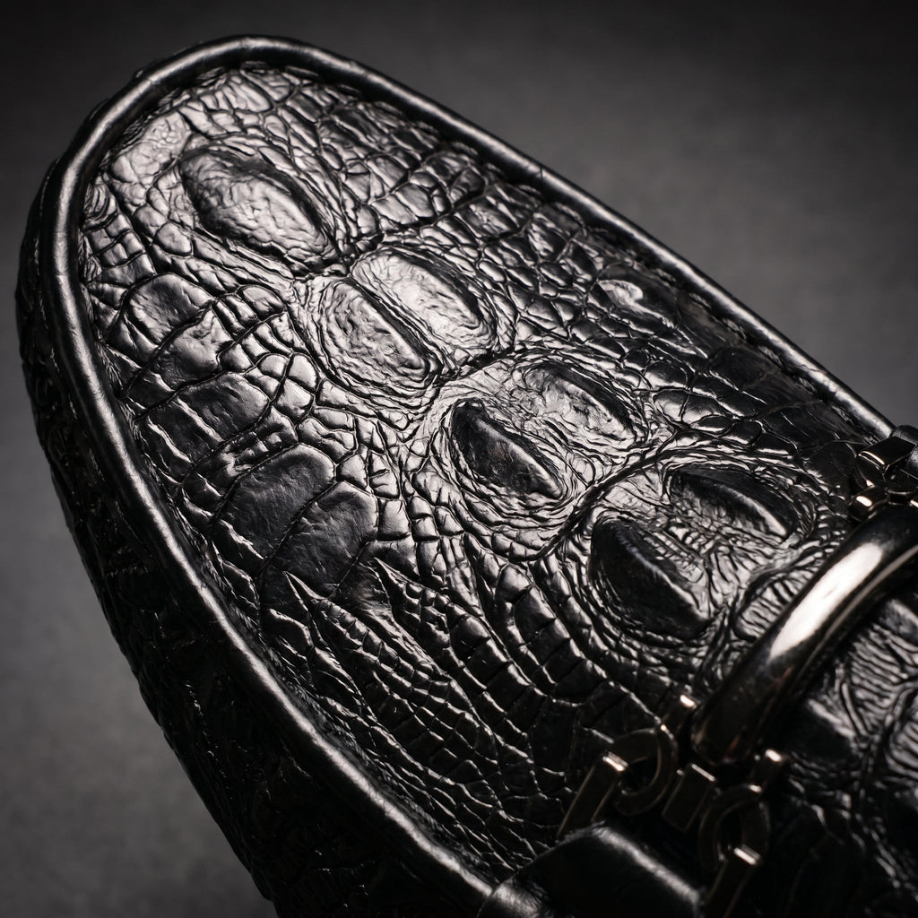 Men's croc-embossed loafers with horsebit detail and rounded toes