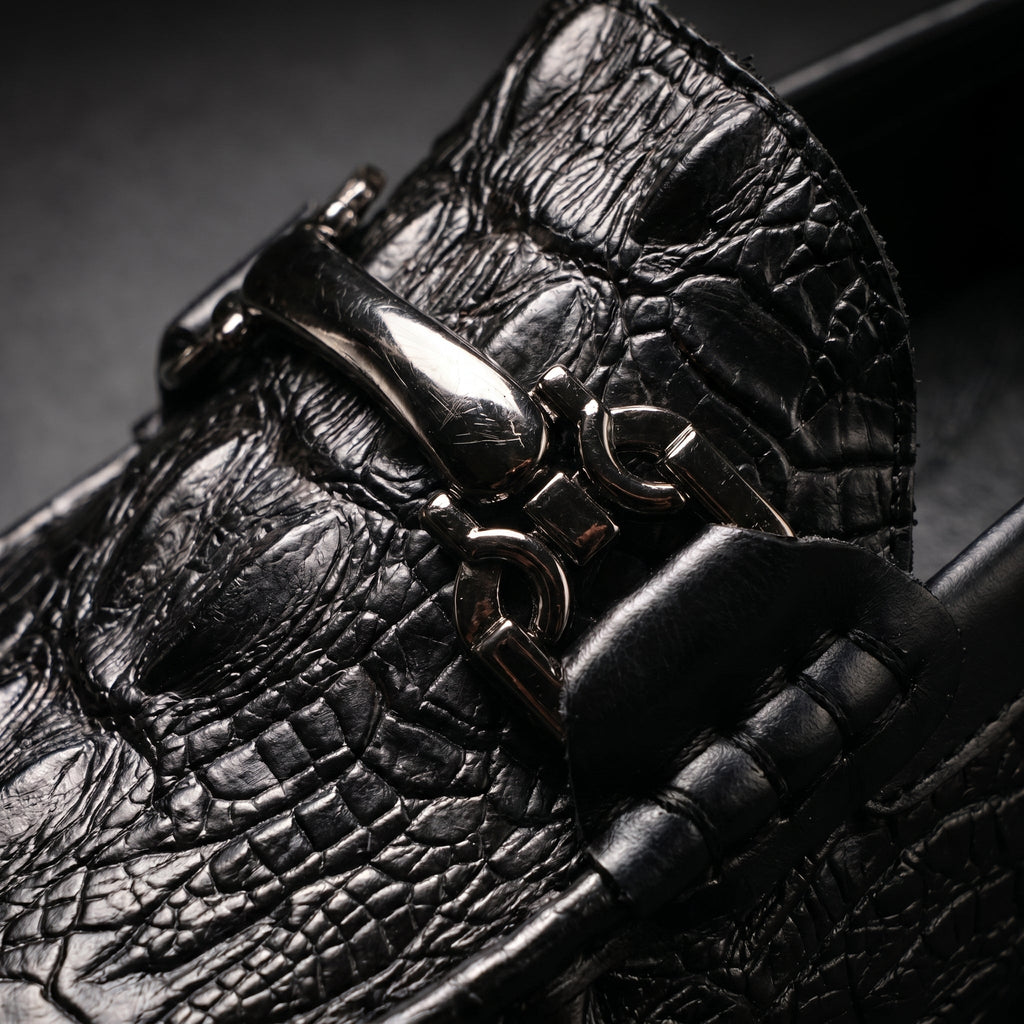 Men's croc-embossed loafers with horsebit detail and rounded toes