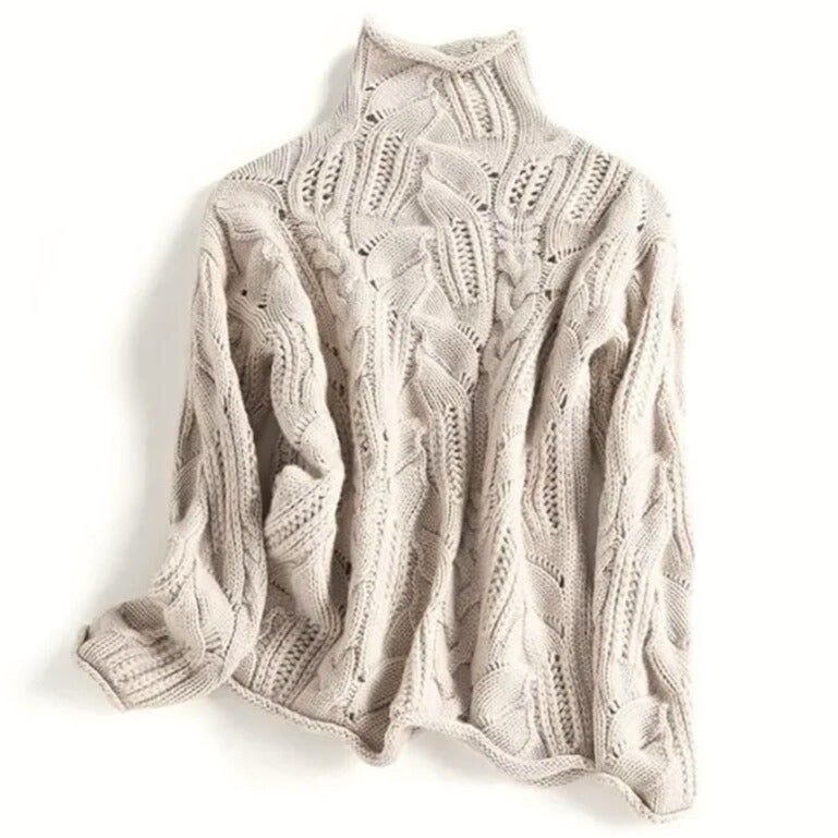 Women's textured knitted jumper with high turtle neck and long sleeves