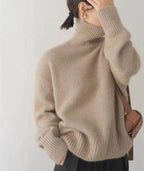 Women's plain turtleneck sweater with long sleeves and ribbed trims