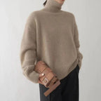 Women's plain turtleneck sweater with long sleeves and ribbed trims
