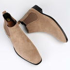 Men's Chelsea ankle boots with elastic side panels and low heels
