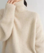 Women's plain turtleneck sweater with long sleeves and ribbed trims
