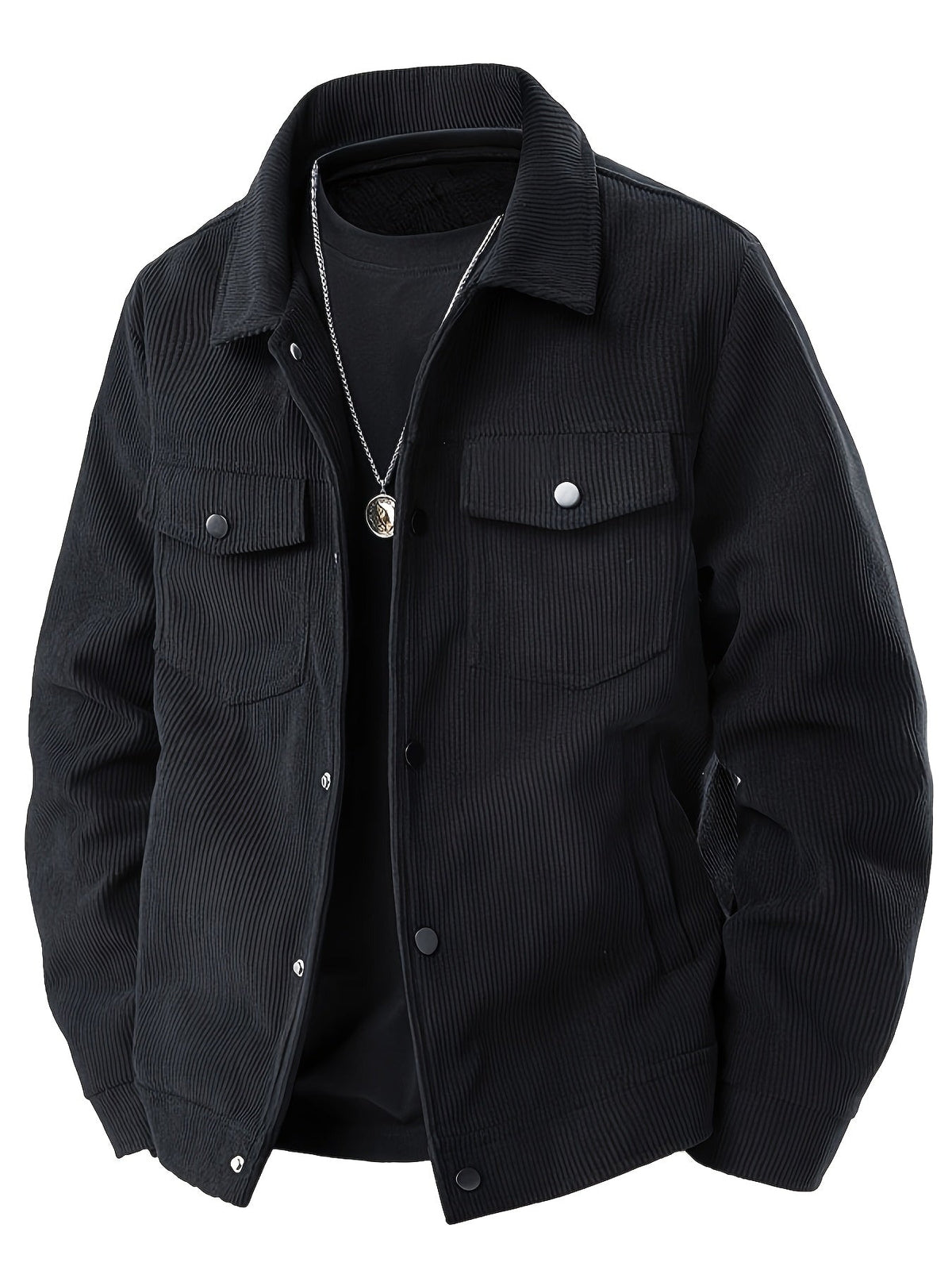 Men's ribbed corduroy jacket with shirt collar, button front and multiple pockets
