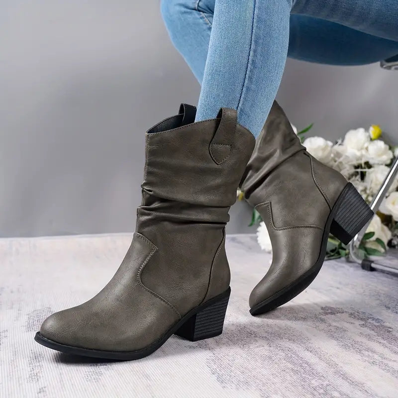 Women's western ankle boots with slouch shafts and block heels