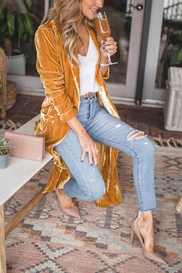 Women's longline velvet kimono coat with open front and long sleeves