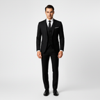 Men's three-piece suit with buttoned waistcoat, notch lapels and tailored jacket