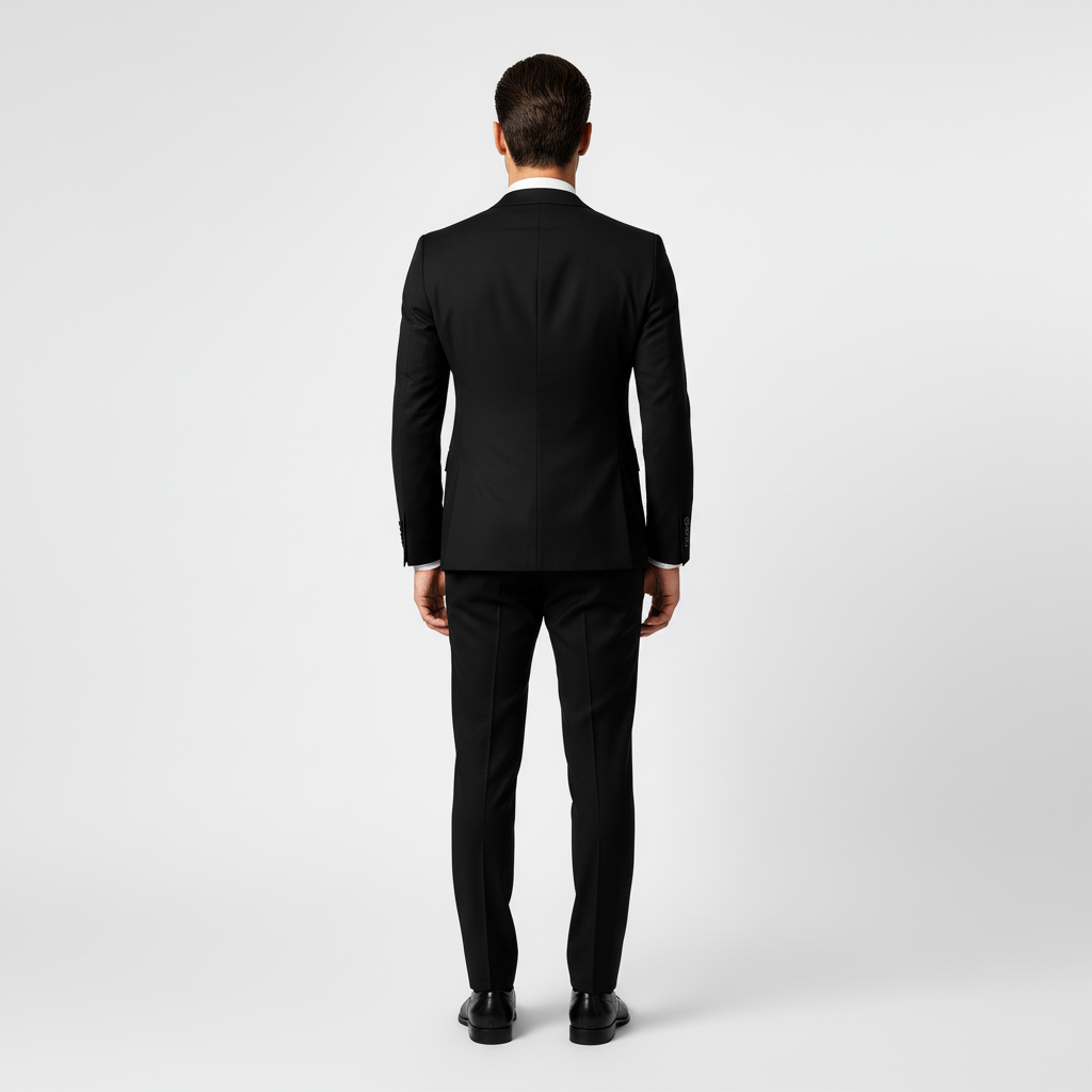 Men's three-piece suit with buttoned waistcoat, notch lapels and tailored jacket