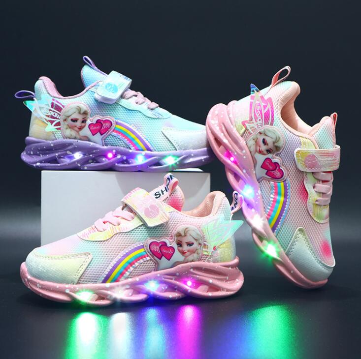 Children's light-up sneakers with rainbow graphics and colourful sole lights