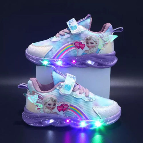 Children's light-up sneakers with rainbow graphics and colourful sole lights