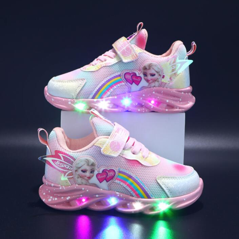 Children's light-up sneakers with rainbow graphics and colourful sole lights