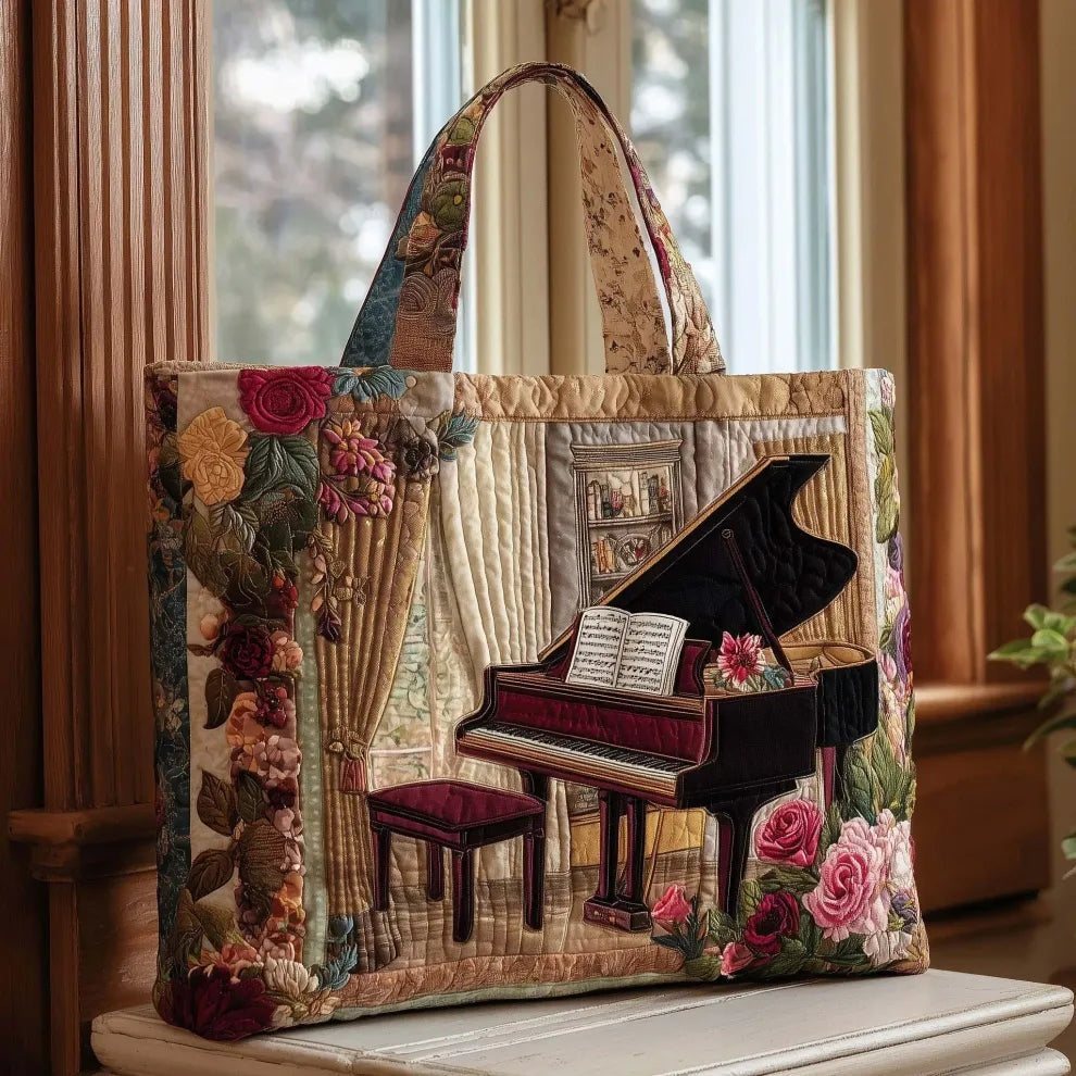 Patterned quilted women's tote bag with twin handles