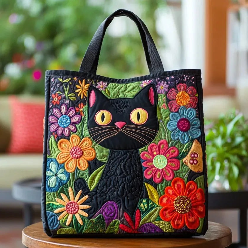 Patterned quilted women's tote bag with twin handles