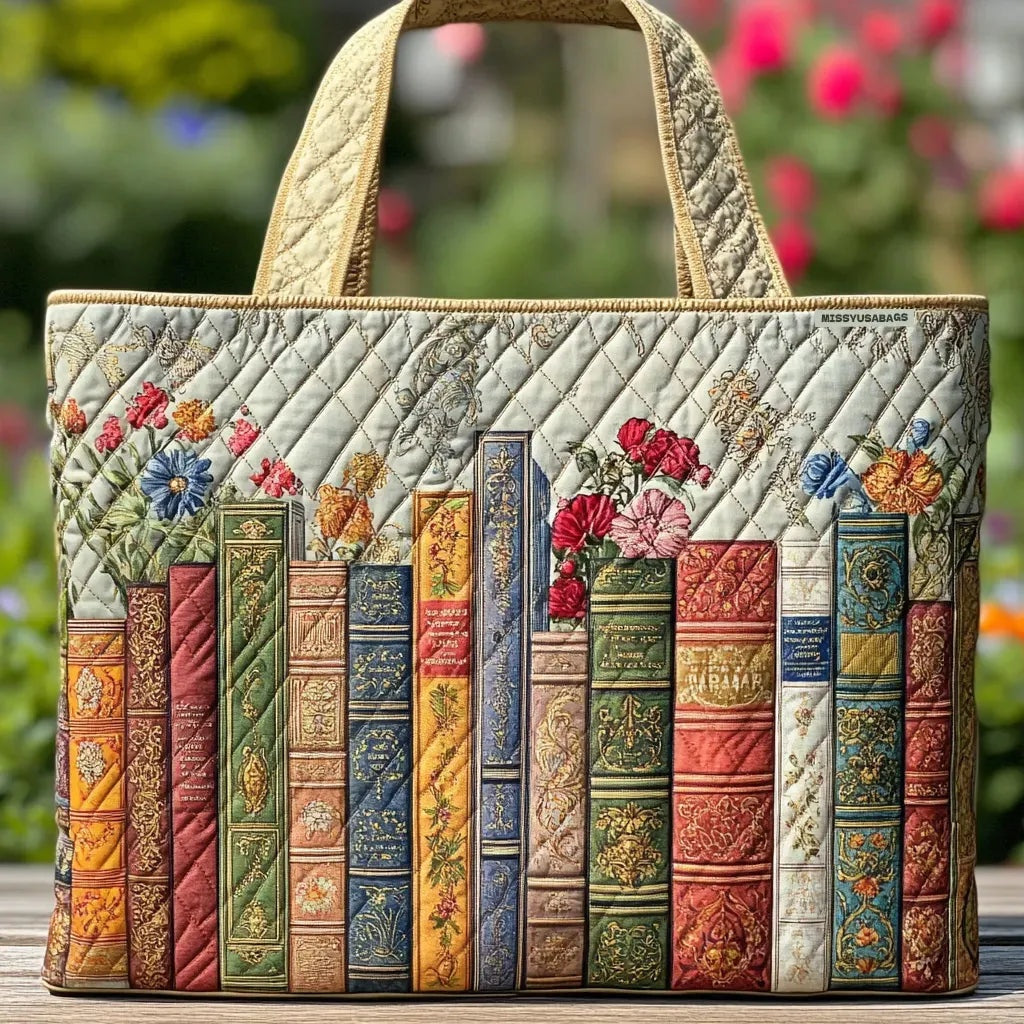 Patterned quilted women's tote bag with twin handles