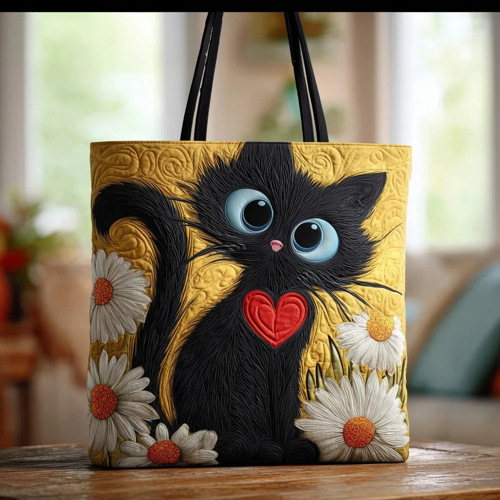 Patterned quilted women's tote bag with twin handles
