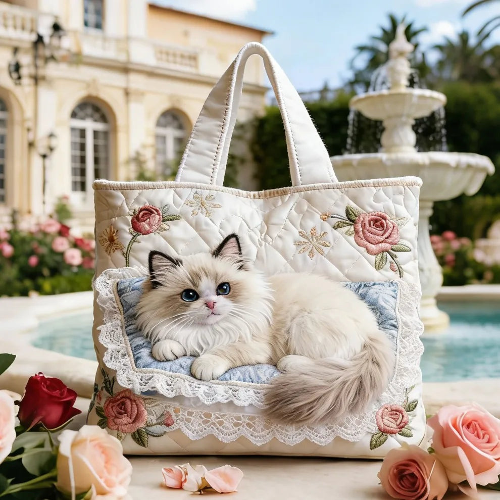 Patterned quilted women's tote bag with twin handles