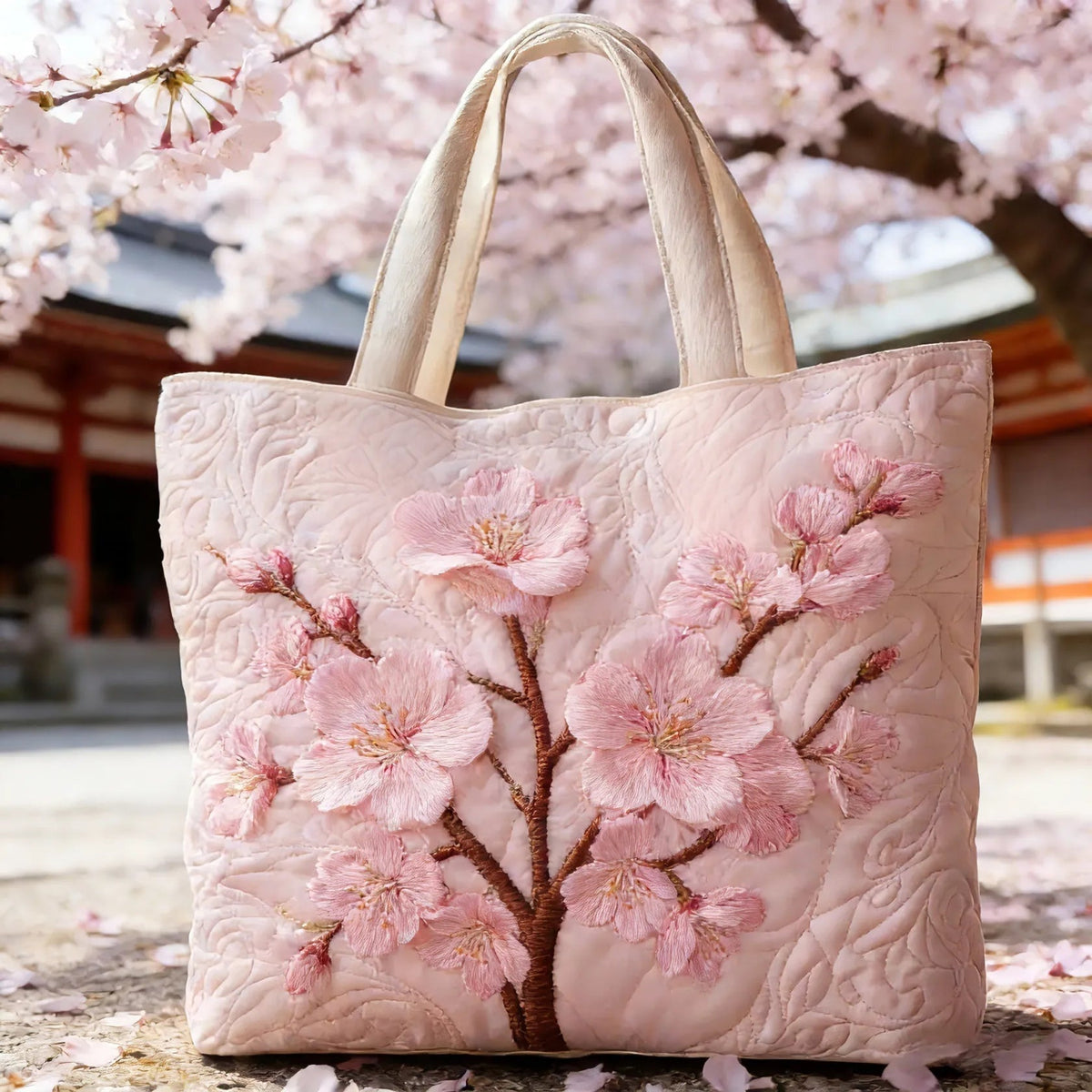 Patterned quilted women's tote bag with twin handles