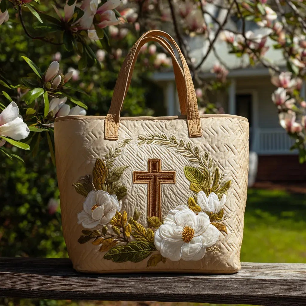 Patterned quilted women's tote bag with twin handles