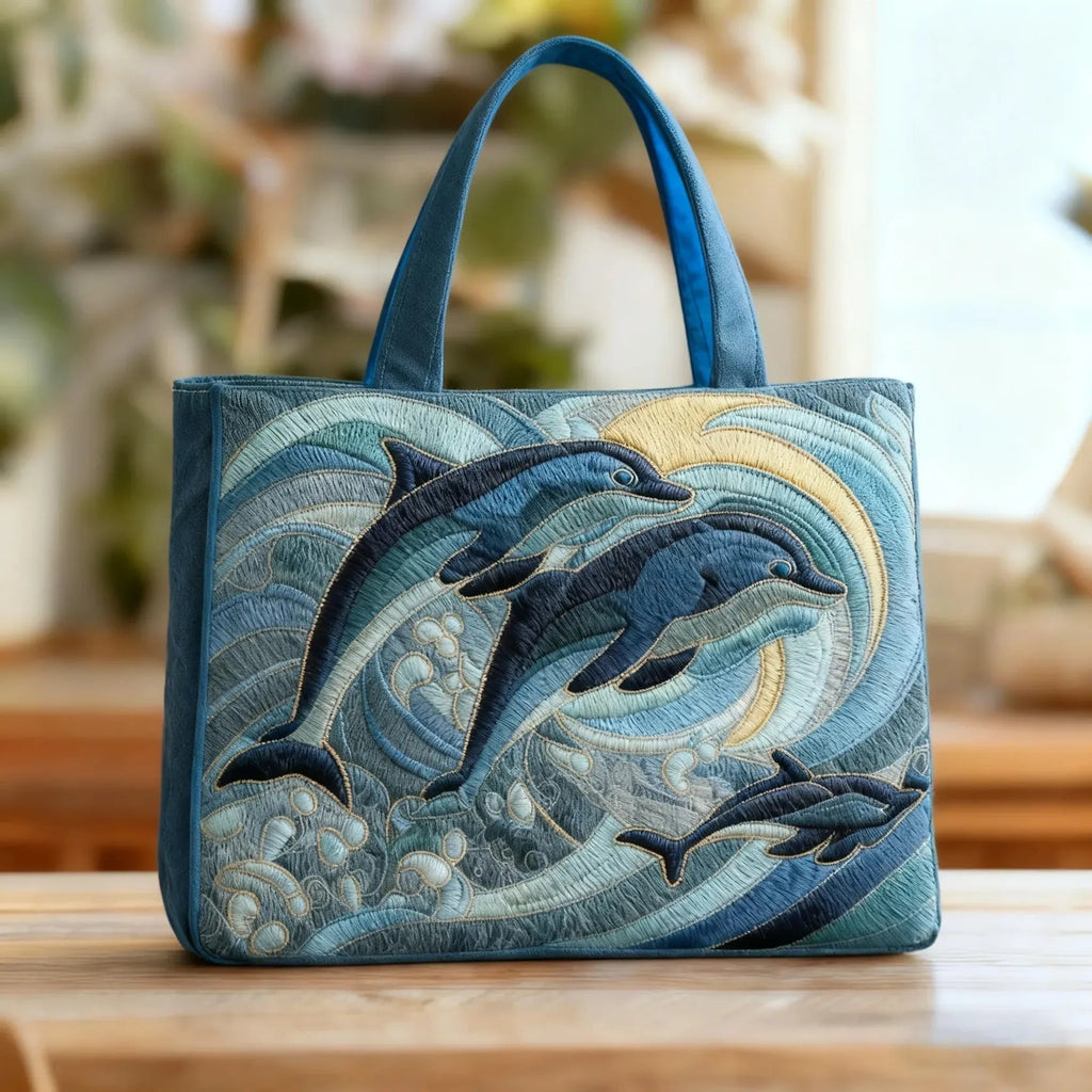 Patterned quilted women's tote bag with twin handles