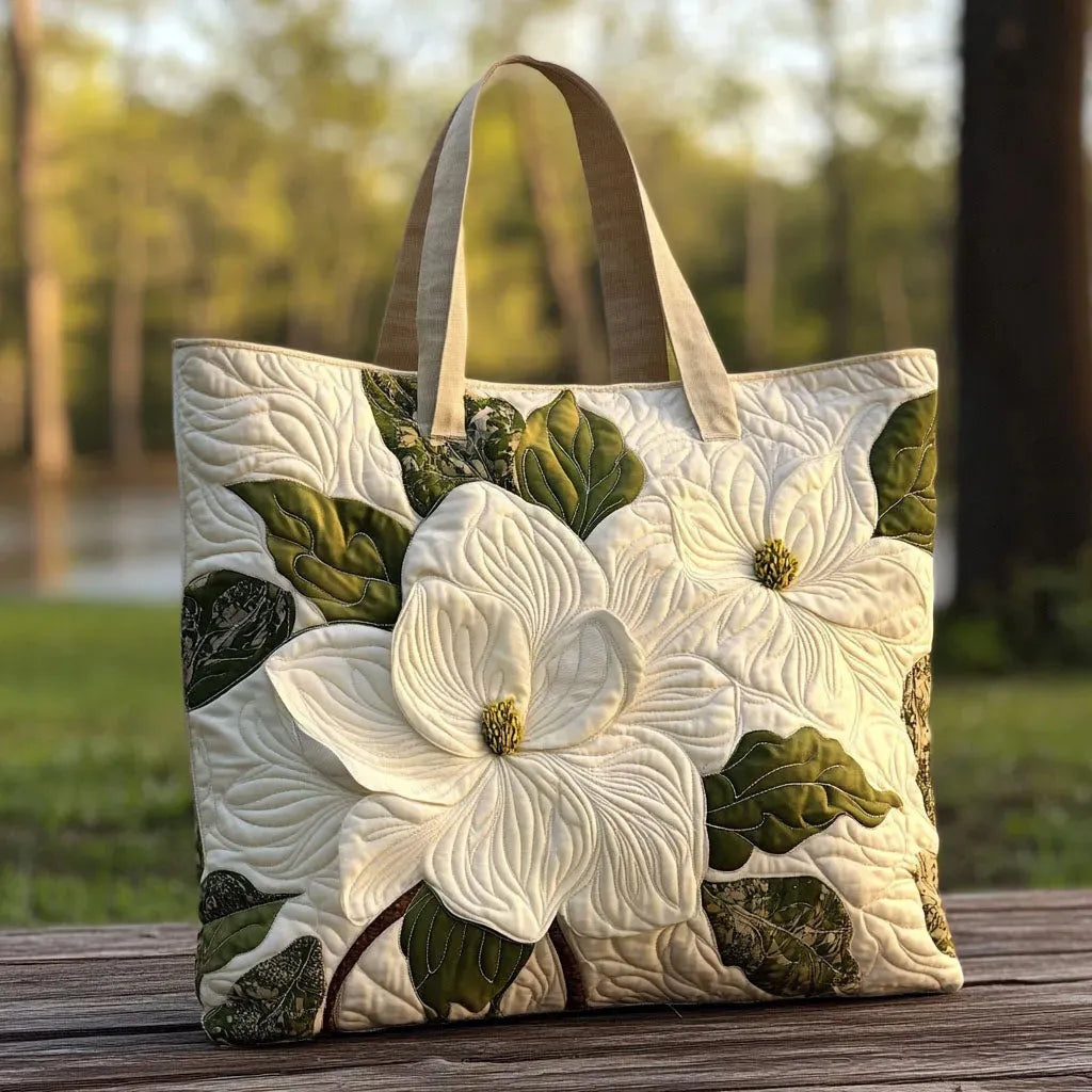 Patterned quilted women's tote bag with twin handles