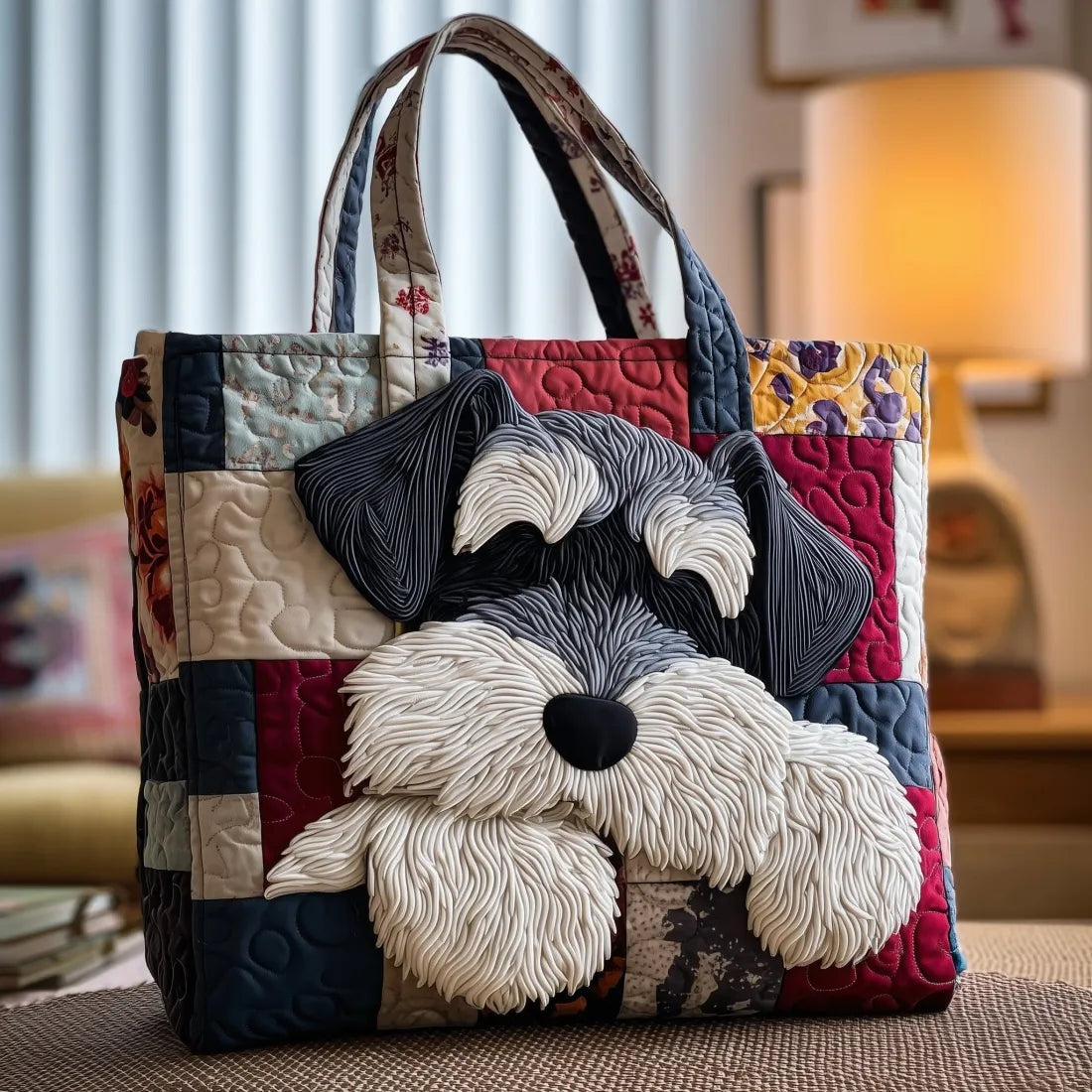 Patterned quilted women's tote bag with twin handles
