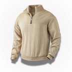 Men's quarter-zip cable knit jumper with mock neck and long sleeves