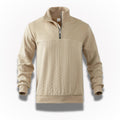 Men's quarter-zip cable knit jumper with mock neck and long sleeves