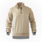 Men's quarter-zip cable knit jumper with mock neck and long sleeves
