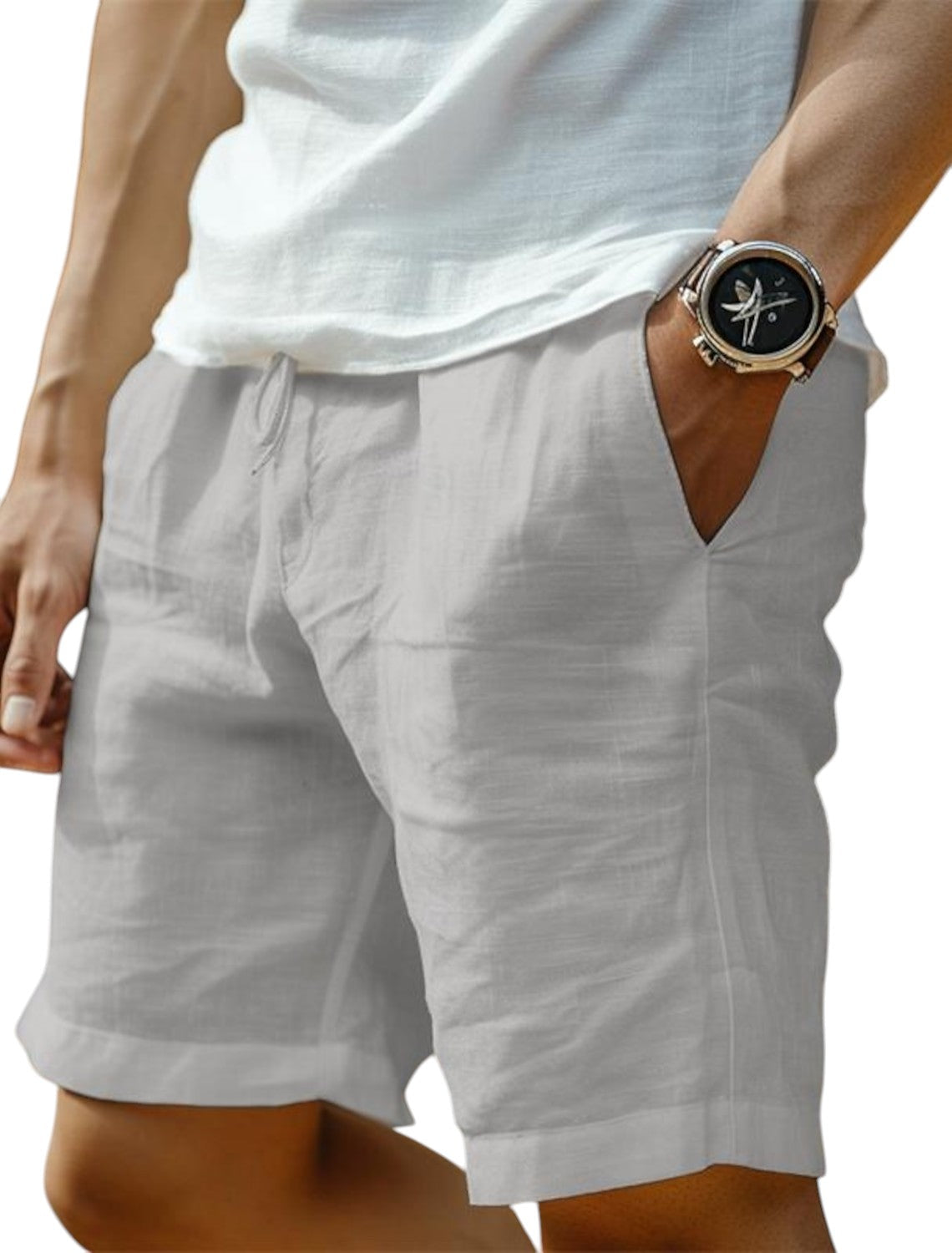 Men's plain casual shorts with drawstring waist and side pockets