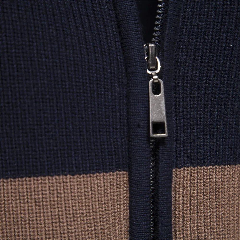 Men's colour-block striped cardigan with mock neck and front zip