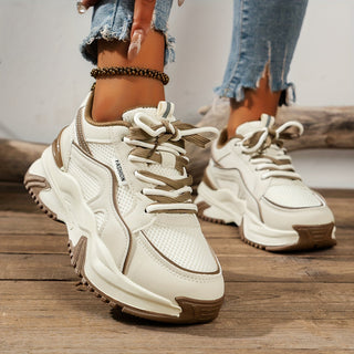 Women's chunky lace-up trainers with raised soles and panelled uppers