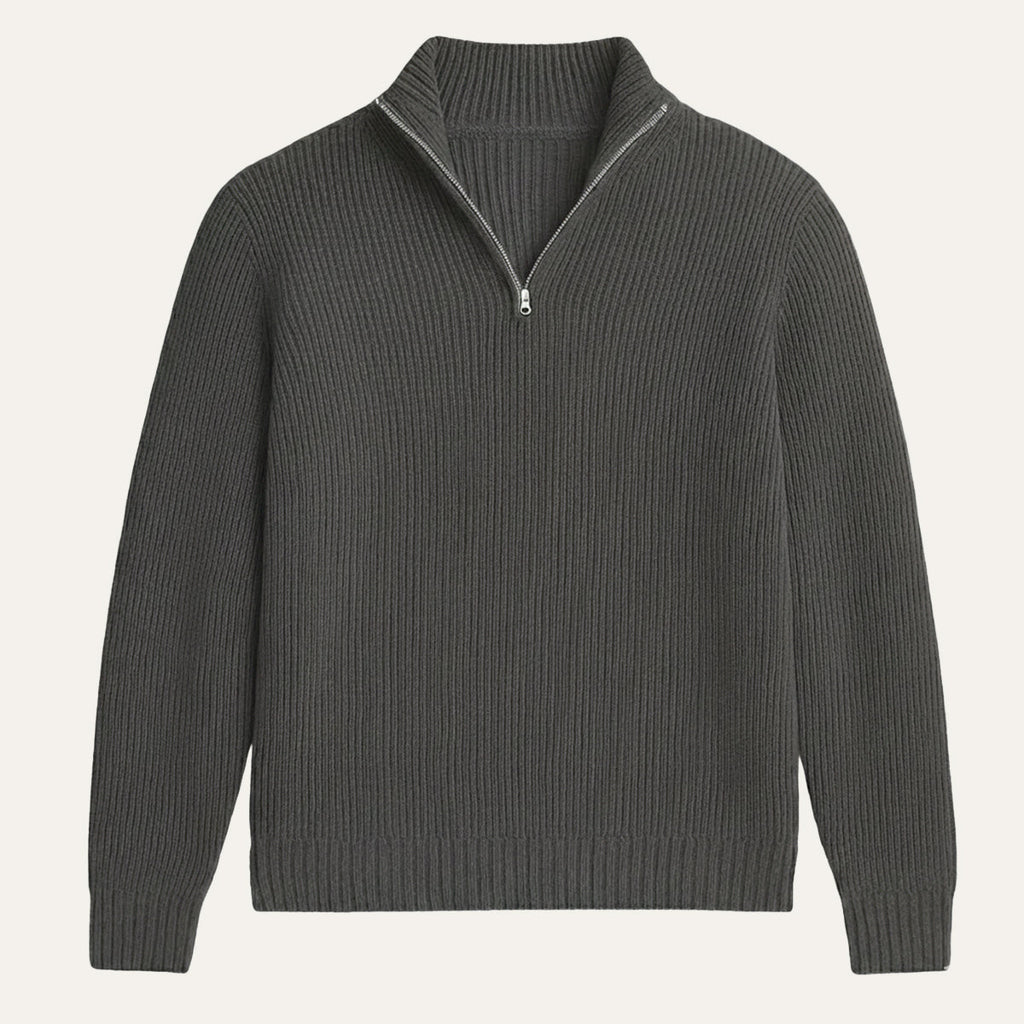Men's ribbed mock neck half-zip sweater with long sleeves