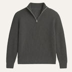 Men's ribbed mock neck half-zip sweater with long sleeves
