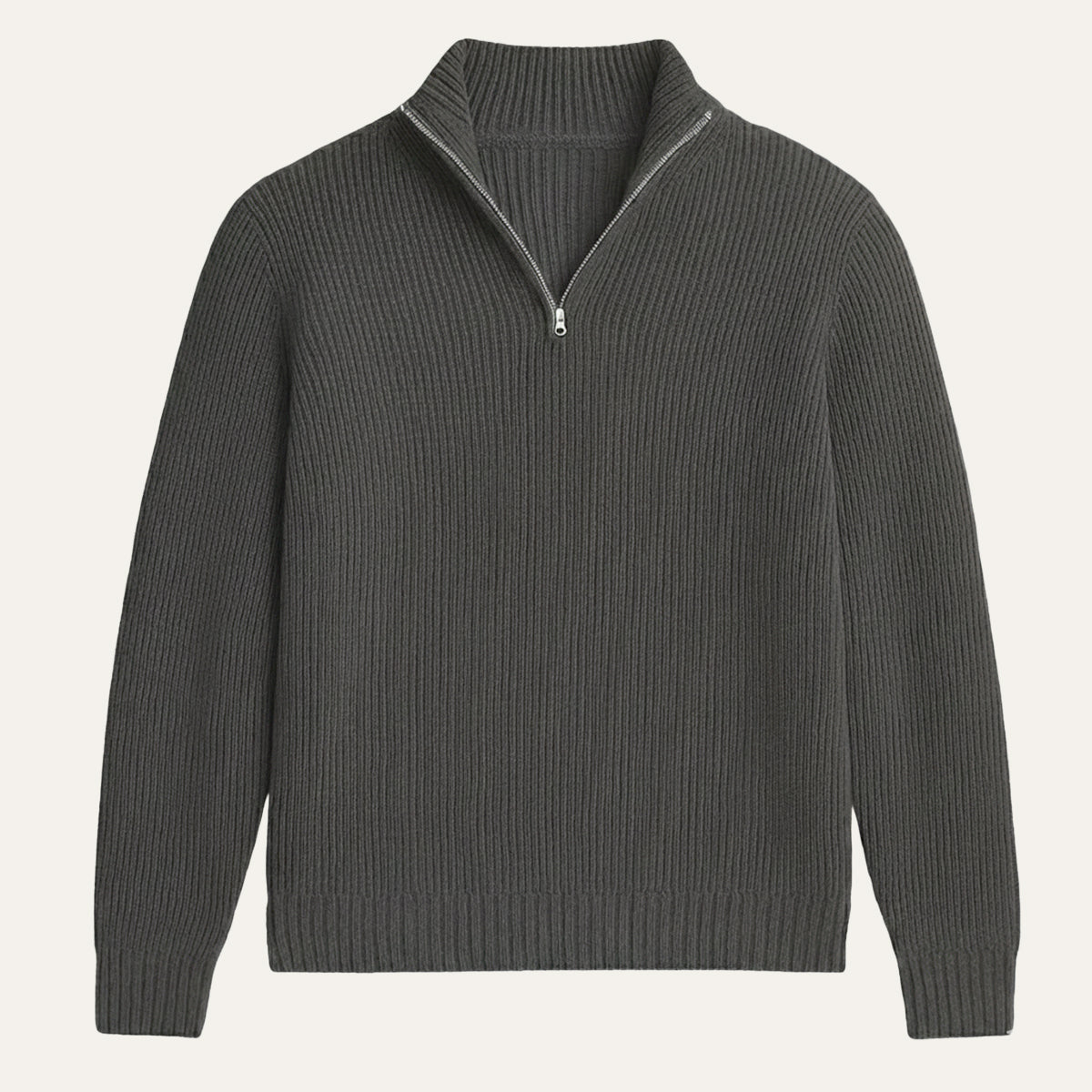 Men's ribbed mock neck half-zip sweater with long sleeves