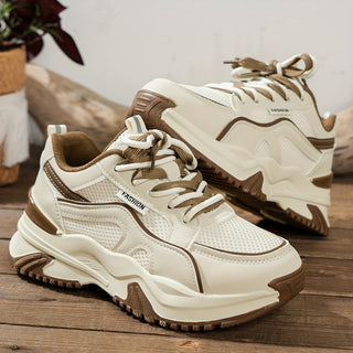 Women's chunky lace-up trainers with raised soles and panelled uppers