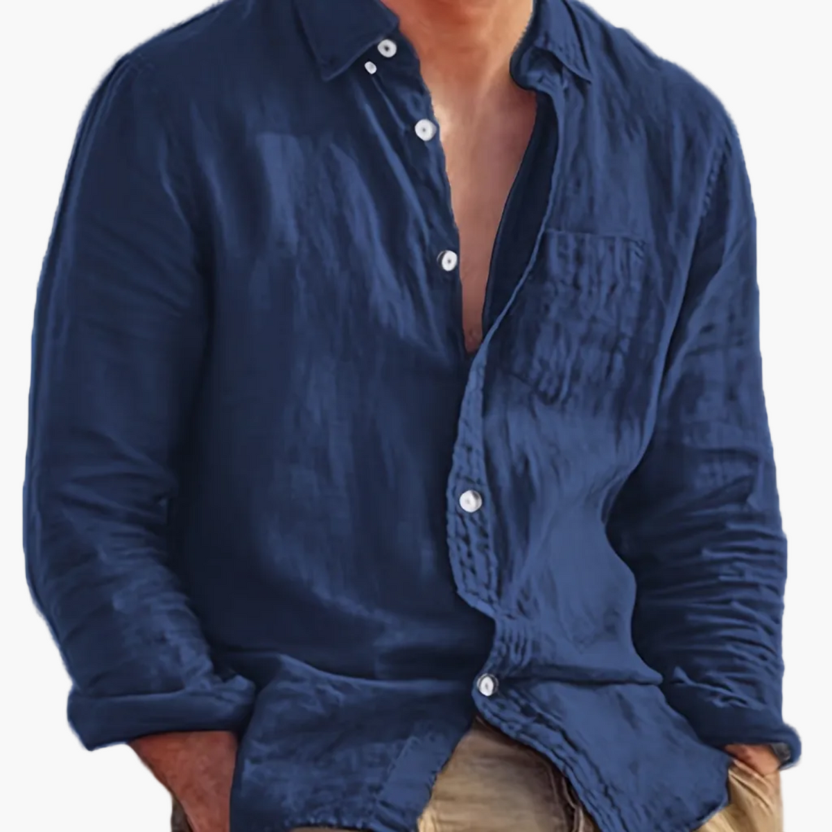 Men's long sleeve textured shirt with point collar, button front and chest pocket