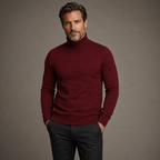 Men's plain turtleneck sweater with long sleeves and ribbed trims