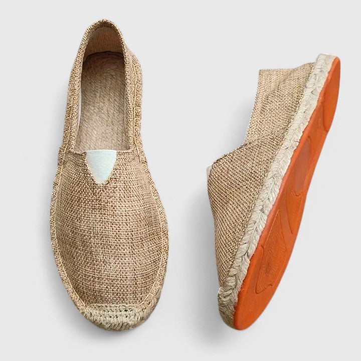 Men's plain woven-look espadrille slip-on flats with rope-effect trim