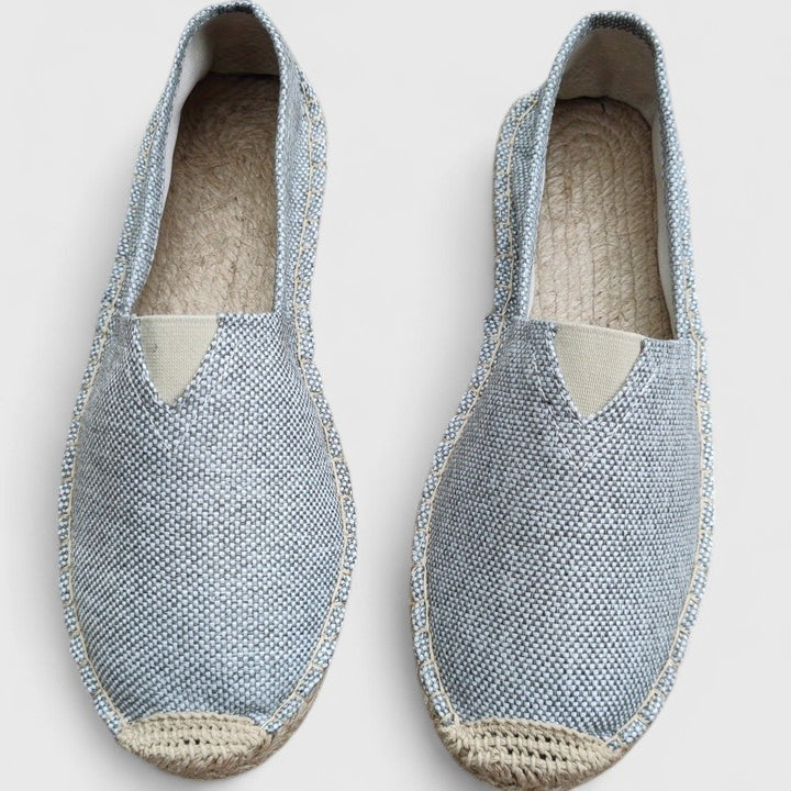 Men's plain woven-look espadrille slip-on flats with rope-effect trim
