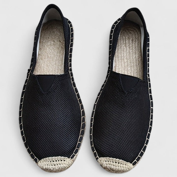 Men's plain woven-look espadrille slip-on flats with rope-effect trim