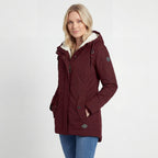 Women's hooded padded jacket with long sleeves, fleece-lined hood and front zip