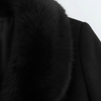 Women's long wrap coat with wide textured shawl collar and waist tie