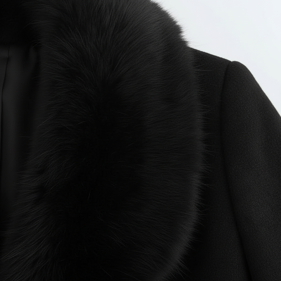 Women's long wrap coat with wide textured shawl collar and waist tie