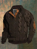 Men's textured cable knit sweater with mock neck and quarter zip