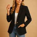 Women's tailored blazer jacket with notched lapels, long sleeves and front flap pockets