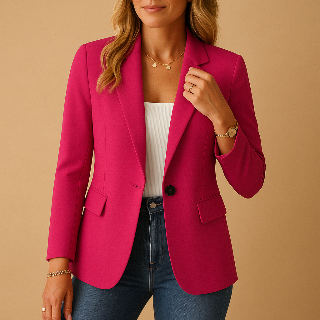 Women's tailored blazer jacket with notched lapels, long sleeves and front flap pockets